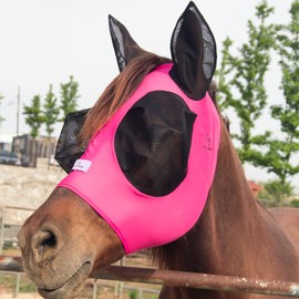 Horzmetnex Stretchy Horse Fly Mask with Ears, Extra-Large Eyes & Mane Opening – Soft, Breathable Fly Mask for Horses, Tangle-Free Design, Enhanced Visibility (Fuchsia, Full (Large))