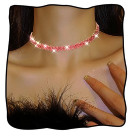 JEAIRTS Choker Rhinestone Necklace Diamond Row Necklaces Crystal Chokers Chain Jewelry Sparkly Party Prom Accessories for Women (7-Pink)