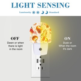 Uiaoiais Autumn Fall Pumpkins and Leaves Night Light Plug into Wall with Dusk to Dawn Sensor Cute Nightlight for Kid Girls Boys Women Men Room Decor, Hallway, Kitchen, Bathroom, Nursery, Stairs