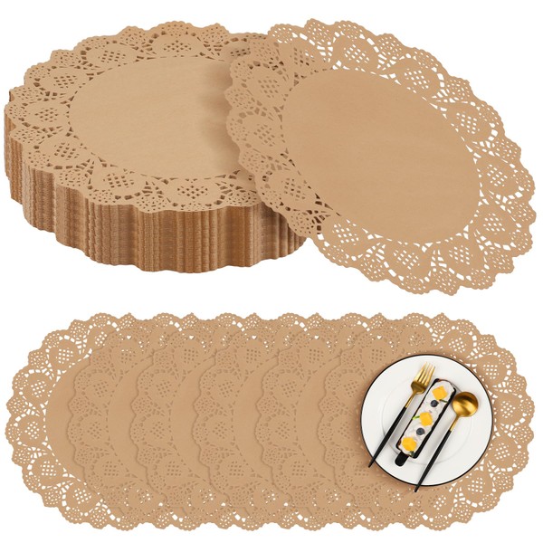 MCEAST 300 Pack Round Brown Kraft Paper Doilies 13.5 Inches