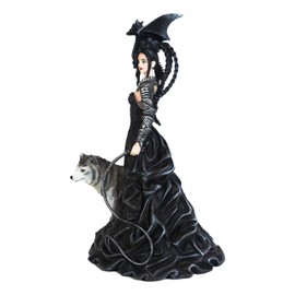 Ebros Gothic Prima Donna Maleficent Witch Fairy with Alpha Wolf and Black Dragon Statue 13" Tall by Artist Nene Thomas Fantasy Macabre Fairies Witches Collectible Figurine