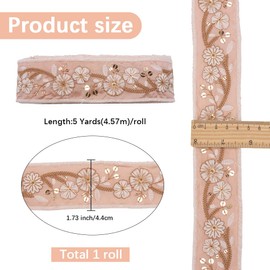 CABODYALS 5 Yards 1.73 Inch Pink Ethnic Jacquard Ribbon Embroidered Floral Pattern with Gold Sequins Decorative Weave Fabric Trim for Sewing Making Clothing Hat Decor Gift Wrapping DIY Craft Supply