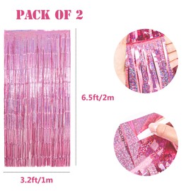 Pack of 2 Tinsel Curtain Pink, 1 m x 2 m Pink Glitter Curtain Foil Fringe Curtains, Multicoloured Glitter Curtain Tinsel Curtain Laser Pink for Birthday Decoration, Party Decoration, Photo Background,