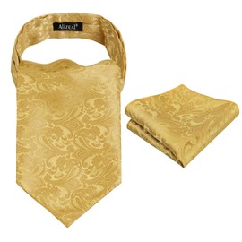 Alizeal Men's Paisley Ascot Tie Cravat Satin Self Tie and Handkerchief Set(Golden Olive)