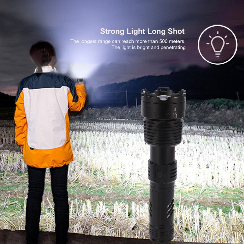 Telescopic LED Flashlight High Bright USB Rechargeable Zoomable Flashlights IPX4