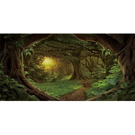 AWERT 30x12 inches Psychedelic Forest Terrarium Background Dim Old Trees Woodland Reptile Habitat Background Green Rainforest Aquarium Background Vinyl Background