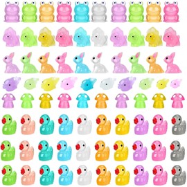 Nhemeylp 80PCS Mini Resin Animals, Glow-in-the-Dark Mini Figures, Tiny Decorative Animals for Garden, Home, Landscape Miniature Theme Decorations and Party Bag Toys (80PCS)