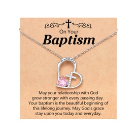 PINKDODO Baptism Gifts for Girl Kid Christening Catholic Lds Baptism Decoration for Girls Goddaughter Cross Necklace