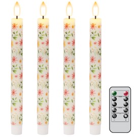 Lasumora Yellow Flowers Flameless Taper Candles with Remote Timer, LED Taper Candles Battery Operated Warm 3D Wick Flickering, Real Wax CandleSticks, Wedding Birthday Christmas Decor