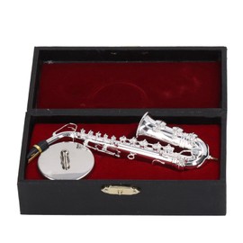Alto Saxophone Ornaments Mini Sax Decoration Musical Instrument Model Gift with Box Base 14cm