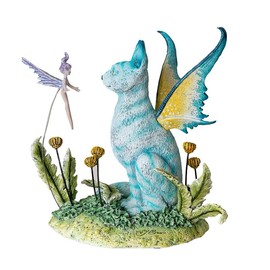 SUMMIT COLLECTION Gifts Whimsical Amy Brown Magical Garden Blue Fairy Cat with Pixie FAE Figurine Turquoise Winged Cat Polyresin Home Decoration 5.9" H