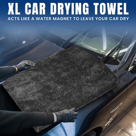 Towelogy® 2 Pack Premium Extra Large Car Drying Towel Edgeless Thick Dual Absorbency 40x60cm Cleaning & Detailing Towels (Black)