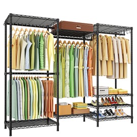 Ulif E13 Heavy Duty Clothes Rack（With 4 Hanger Rods & 8 Shelves） Freestanding Clothing Racks for Hanging Clothes，Adjustable Closet Organizer，Metal Garment Rack 63" W x16 D x77 H，Max Load 900LBS，Black