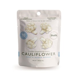 POSHI Cauliflower Vegetable Snack | Salt + Black Pepper | Keto, Vegan, Paleo, Non GMO, Low Carb + Calorie, Gluten Free, Marinated, Steamed, Gourmet, Healthy, Natural, Travel Food (10 Pack, 1.58 oz)