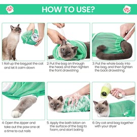 HASTHIP® Bolsa de Baño para Gatos Ajustable,Antimordida y Antiarañazos,Malla Transpirable con Cremallera y 3 Cordones Bolsa de Sujeción Multifuncional para Corte Uñas Medicación