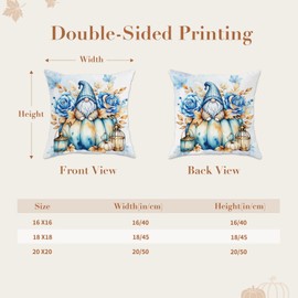 SEGXCFL Fall Pillow Covers 18x18 Set of 4 Soft Velvet Pillow Covers Pumpkin Gnome Decorative Pillowcase Modern Decor for Couch Sofa Porch Blue Pillowcovers Fall Decorations for Home