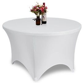 GFCC 4 Foot (48") Table White Round Stretch Tablecloth Spandex Fitted Stretchable Elastic Tablecloth