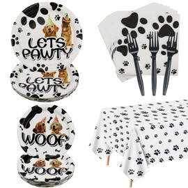 PIXHOTUL 81Pcs Dog Party Supplies - Doggy Themed Tableware Party Pack for Puppy, Including Plates, Napkins, Tablecloth, Forks, Serves 20 Guests