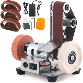 Mornajina Mini Belt Sander for Knife Making, 3 IN 1 Electric Power Bench Belt Sanders, 7 Adjustable Speed Knife Sharpener Knife Polishing Kit for DIY Metal Woodworking Knife Making (Vertical)