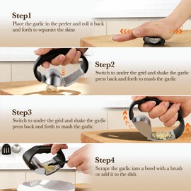 elzle Spremiaglio in acciaio inox, 2 in 1 Professionale Spremi Aglio Garlic Press, Spremiaglio a Bilanciere Utensile da Cucina, Piccola Grattugia per Aglio per Tritare Senza Fatica