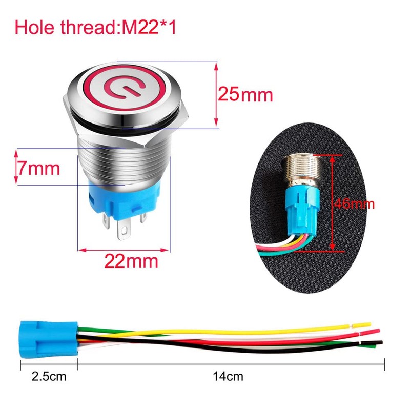 Gebildet 0.87 inch/22 mm Stainless Steel Push Button Switch 12V-24V