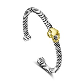 TAYASE Cuff Bracelet for Women Cable - Silver Twisted Bracelets Bangle Cross - Two Tone Evil Eye Designer Dupes Bracelets Jewelry (Gold Heart)