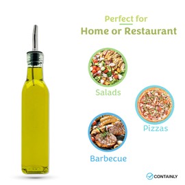 Containly 8oz Glass Olive Oil/Vinegar Bottle for Kitchen, Olive Oil Dispenser With Stainless Steel Spout for Easy Pouring, Slight Green Tint