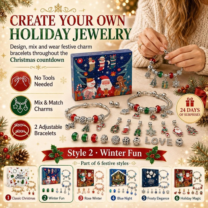Christmas Advent Calendar Bracelets 2026, DIY Charm Kit for Girls
