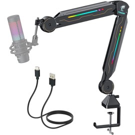 TONOR RGB Brazo Articulado, Soporte de Micrófono Ajustable con Luz RGB, Brazo Articulado de Suspensión Giratorio, Soporte de Tijera para Videojuegos, Streaming, Podcasting, YouTube, Grabación T90