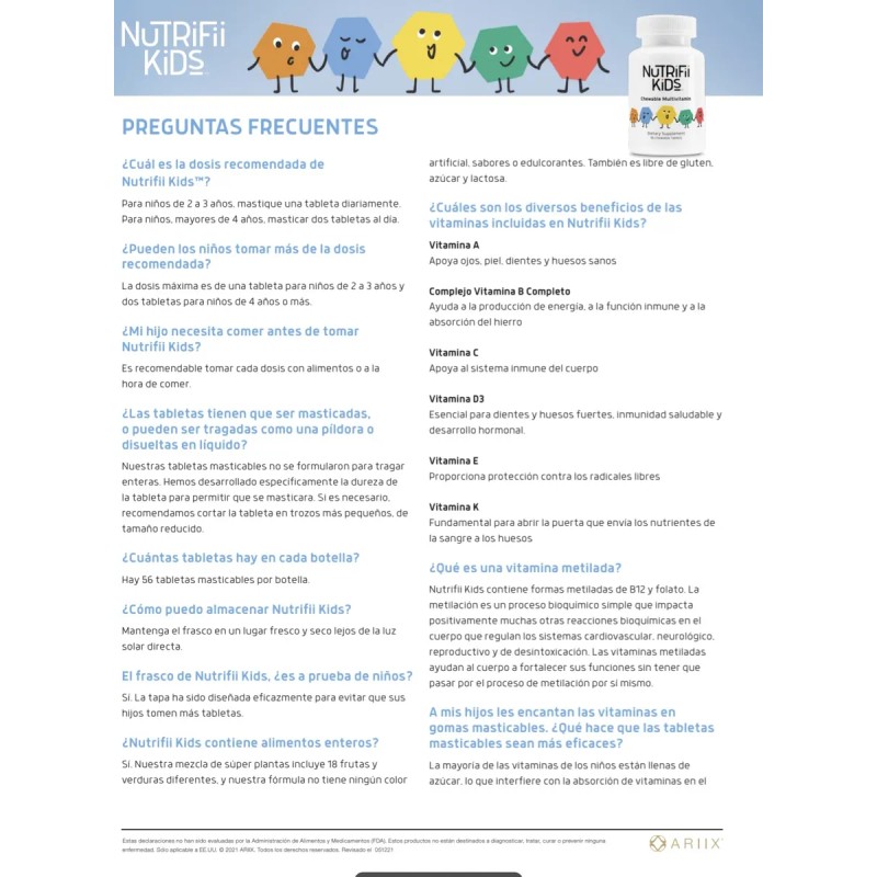Multivitaminas Para Niños Nutrifii Kids 56 Tabletas