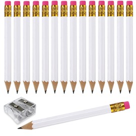 Adhere 25pcs Golf Pencils with eraser Hexagon Wooden Pencils with free sharpener Graphite 2B for Golf Event Scoring,Classroom,Wedding,Company Meetings,Pew, Pocket (White)