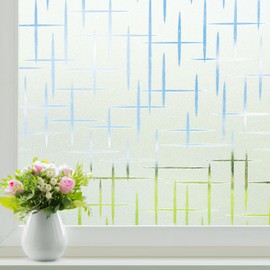 Homein Window Privacy Film Frosted Glass Window Film, Static Cling UV Blocking Decorative Window Clings, Removable Vinyl Door Window Coverings for Home Office, Cross Pattern 17.5 x 118.1 inches