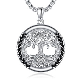 ROMANTIC WORK Viking Chain Sterling Silver 925 Viking Celtic Knot Pendant Necklace Nordic Jewellery Gifts for Men Women, Sterling Silver