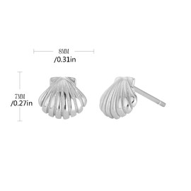Cute Tiny Shell Stud Earrings for Women 925 Sterling Silver Gold Plated Minimalist Scallop Sea Shell Cartilage Earring Hypoallergenic Summer Beach Ocean Gifts Jewelry Gift for Daughter (Silver)
