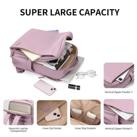 Stylish Laptop Backpack for Women Airline Approved Perfect for Work College and Travel Multi-Functional Casual Daypack Fits 14 Inch Notebook (Pinkish Purple)