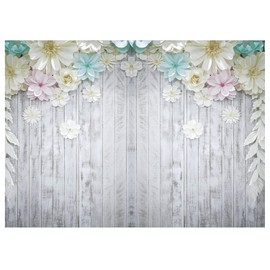 DHXXSC 7X5FT Wood Photo Backdrop Gray White Rustic Wooden Floor Photography Backdrops Birthday Party Banner Flower Background Vinyl Studio Props DH-28