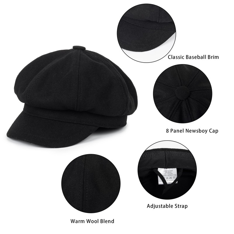 Kids Girls Wool Beret Newsboy Cap - Classic Cabbie Hat