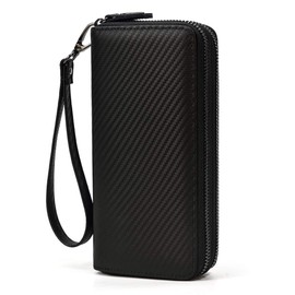 LUUFAN Men's Genuine Leather Long Wallet Chain Wallet Card holder Wallet with Coin Pocket (1008-Black)