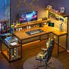 L Shaped Gaming Desk with Shelves & Hooks, 56" Reversible