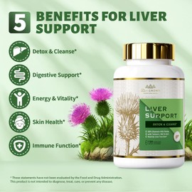 Liver Detox & Cleanse Supplement with Milk Thistle, NAC, Artichoke, Turmeric & Dandelion for Liver Health, Gluten-Free, Non-GMO, 120 Capsules
