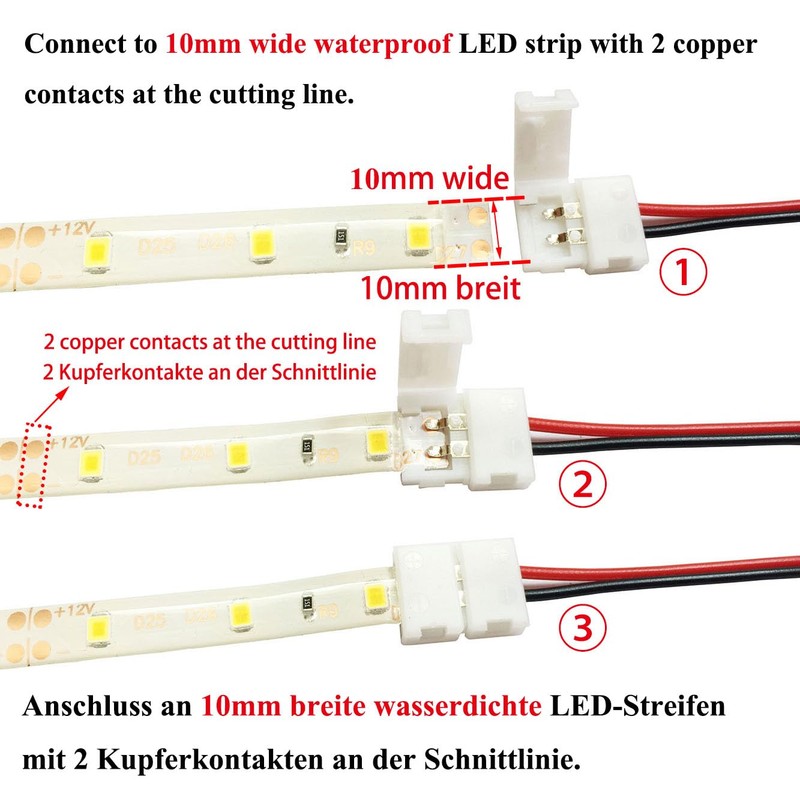 LitaElek 10pcs LED Streifen Verbinder 2 Polig 10mm Breite SMD