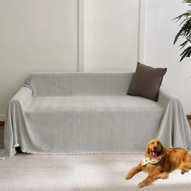 TWIQUTO Non Slip Couch Cover for 2 Cushion Couch Thick Chenille Sectional Sofa Cover Soft Furniture Protector Sofa slipcover for Dogs Pet Washable loveseat Cover for Living Room,Cream White, 71"*102"