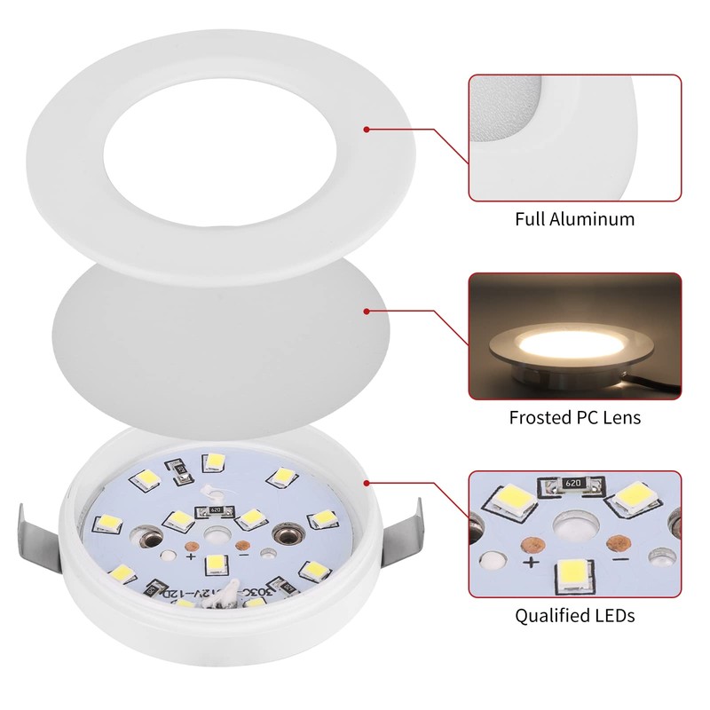 RVZONE RV Boat Recessed Ceiling Light | 6 Pack 12