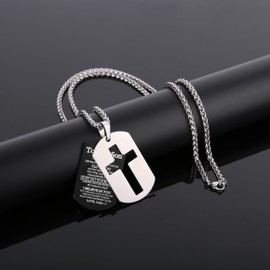 P.BLAKE To My Son Dog Tag Cross Necklace from Dad, Stainless Steel Cross Pendant Christian Religious Jewelry Christmas Gifts for Son Teen Boys