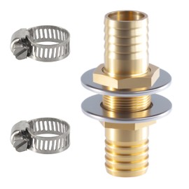 MSAEIQUN Brass Hose Thru-Bulk Head Hex Union Barb Fitting 5/8" (ID) Barb Splicer Mender air hose repair kit with Flat Washer Stainless Steel Pipe Clamps for Pipe Line/Fuel/Air