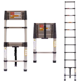 Telescopic Ladder 10.5FT Extendable Ladder, Folding Ladder Stepladder Non-Slip, Made Stainless Steel, 3.2m Multi-Purpose Ladder, Household Ladder 330lb Load Capacity
