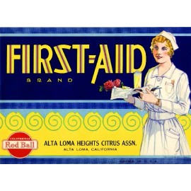 First - Aid Alta Loma San Bernardino First-Aid Nurse Lemon Citrus Fruit Crate Label Print