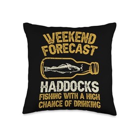Funny Haddock Gift for Men & Women Fisher Weekend Forecast Fish Haddock Throw Pillow, 16x16, Multicolor