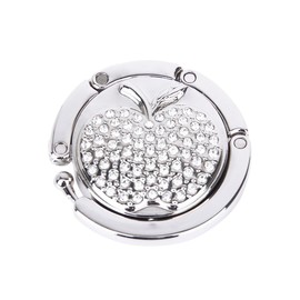 Uonlytech Purse Hooks Foldable Handbag Hook Handbag Hook Hanger with Pattern Bling Rhinestone Bag Holder for Table Desk, Silver, M (4S52S54RB14D)