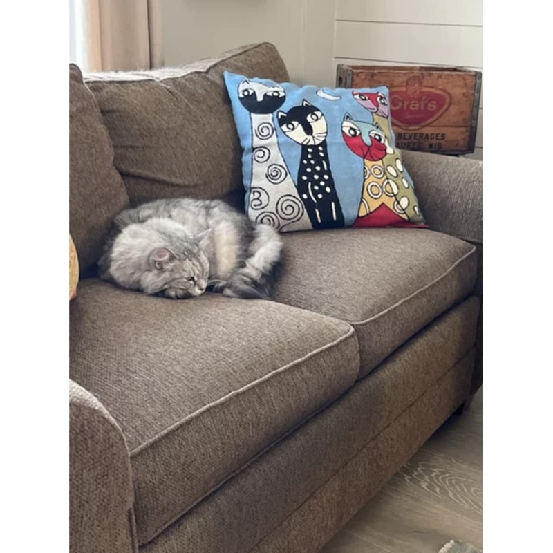 Kashmir Designs Picasso Blue Cat Pillow Cover Quadruplets Whimsical Hand